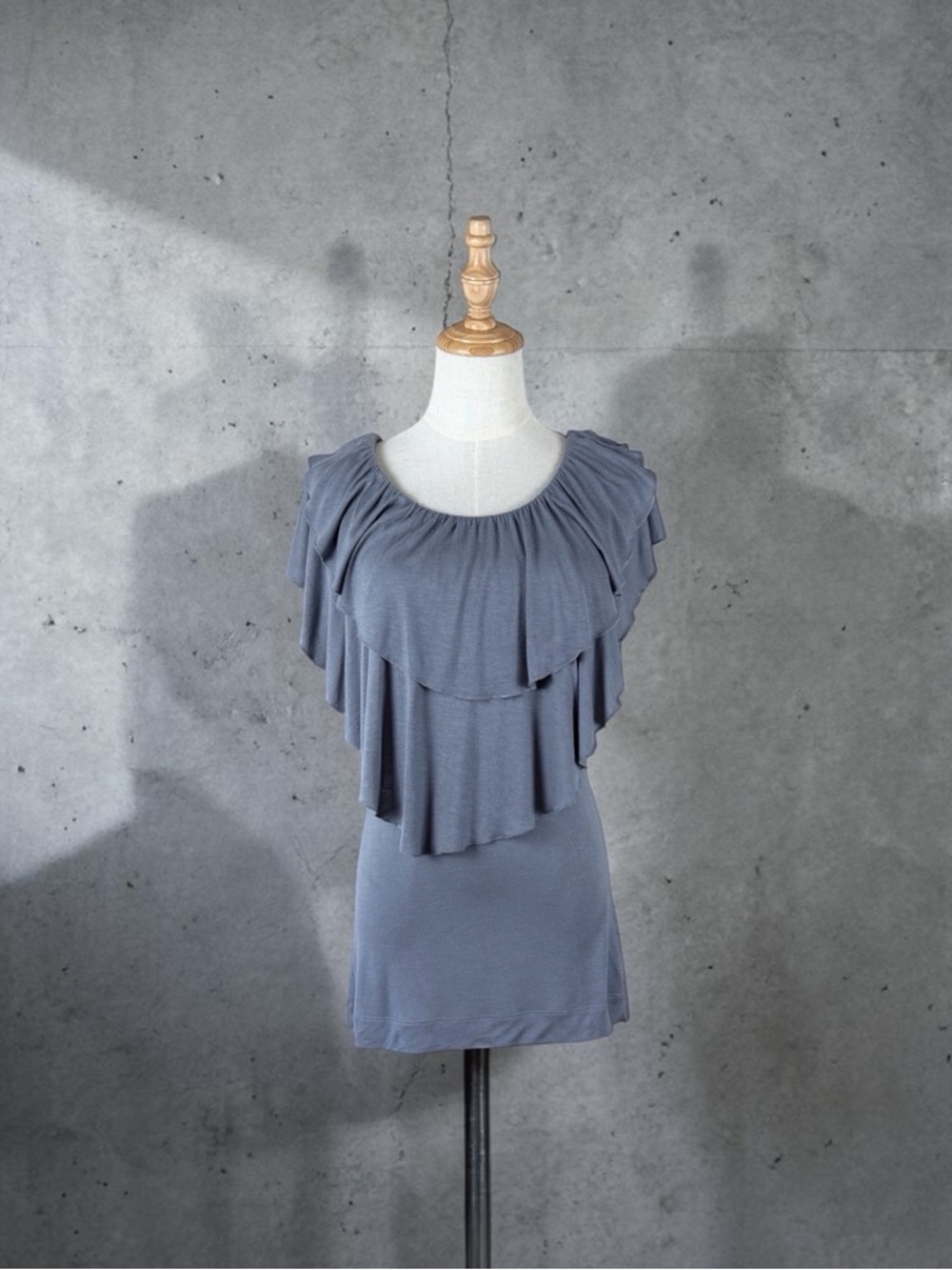 Anthropologie x Language c. 2000s Ruffle Collar Top Graphite | XL